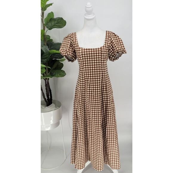 Show Me Your MuMu Brown Gingham Maxi Dress - Picture 1 of 7